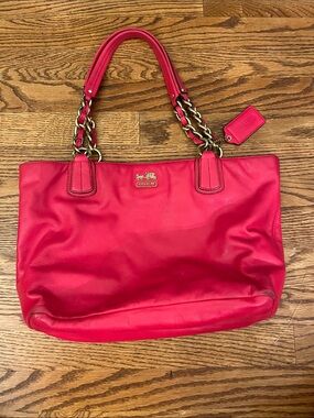 Coach Madison Leather Tote Handbag Pink & Gold 204366 Fair Condition